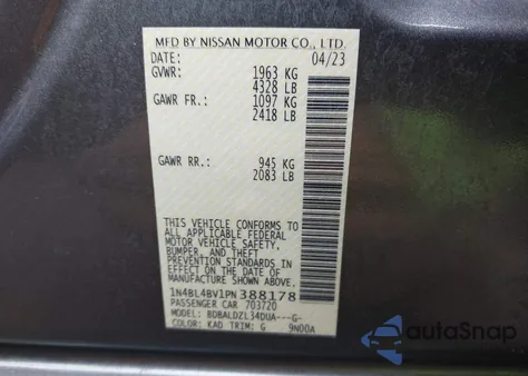 2023 Nissan Altima S Fwd z USA, uszkodzony, nr VIN 1N4BL4BV1PN388178